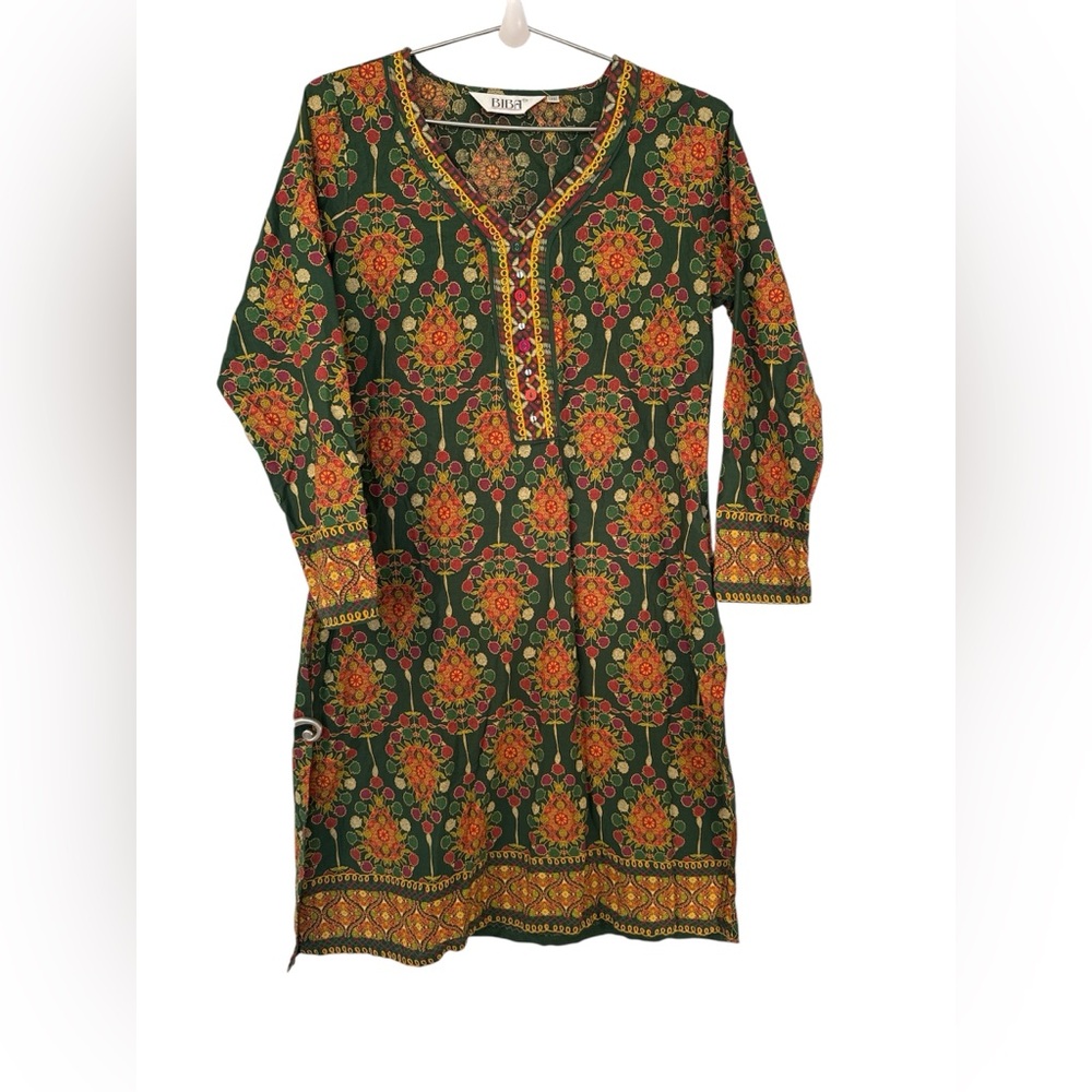Biba Green and Gold Floral Top